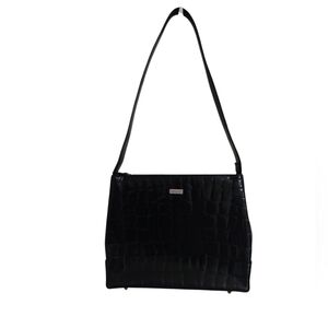 Oroton Black Croc-Embossed Shoulder Bag